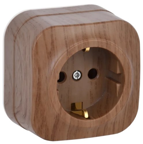 Розетка с заземлением накладная IEK Glory РС20-3-ХД 1-м. дуб фото Розетка с заземлением накладная IEK Glory РС20-3-ХД 1-м. дуб картинка